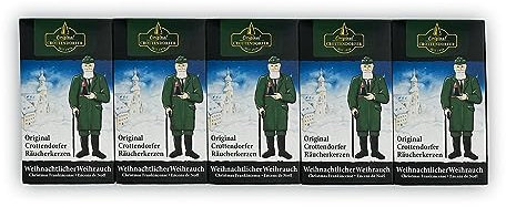 Crottendorfer Räucherkerzen Weihnachtlicher Weihrauch 5er Pack (5 x 24 Stück) – Kräftiger Weihrauch vermischt mit exquisiter Vanillenote – Höhe 2,7cm, Ø 1,2cm – 15 Min. Brenndauer pro Räucherkegel