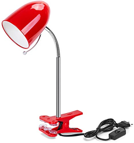 Aigostar Lampara Escritorio con Pinza Retro E27, Flexo Escritorio sin Bombilla, Luz Lectura con Clip con Cable de 153 cm, Cuello Flexible, Rojo (Máx. 240V)