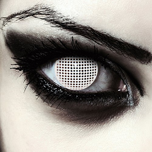 DESIGNLENSES, Farbige weiß Halloween Kostüm Kontaktlinsen mit Gitter Muster, 1 Paar (2 Stück),weiche Zombie Farblinsen ohne Stärke, White Screen