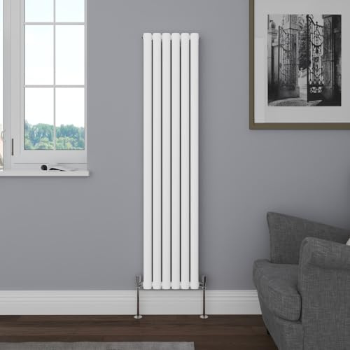 NRG Vertical 1600x354mm Oval Column Radiator Double Panel Gloss White | Central Heating Compatible, Modern Radiator, High Heat Output, Radiator Wall Mounted, for Living Room, Kitchen