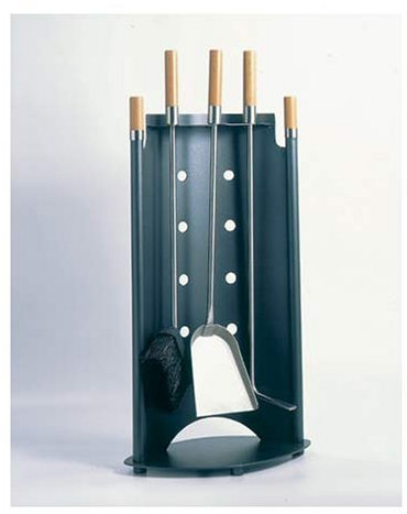 Lienbacher Kaminbesteck anthrazit beschichtet, Buchengriffe mit Haltesicherung 3-TLG. Höhe 62 cm