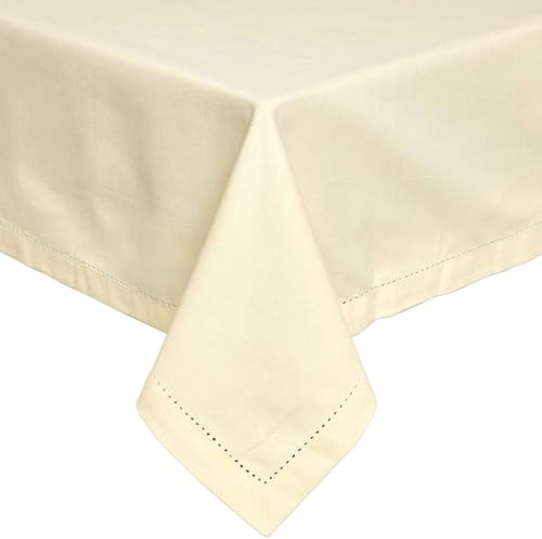 Homescapes Cremefarbene Tischdecke mit Hohlsaum aus 100% Baumwolle 137x228 cm, Tischtuch rechteckig, waschbar & pflegeleicht