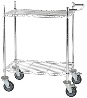 Certeo | Drahtgitter-Tischwagen | verchromt | mit 2 Etagen | LxBxH 760 x 460 x 1025 mm