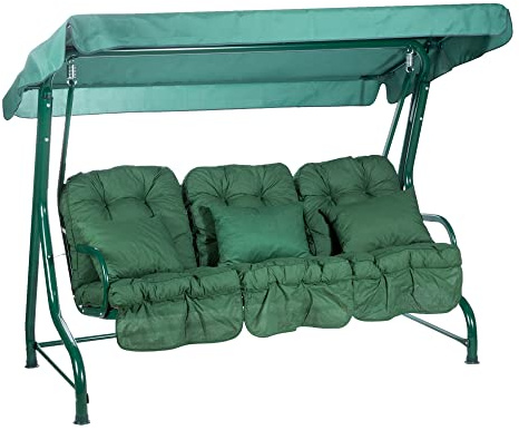 Alfresia Roma 3 Seater Garden Swing Seat with Adjustable Water-Resistant Canopy and Classic Cushions, Heavy Duty Outdoor Patio Swing Seat Supporting up to 250 kg for Garden, Lawn or Decking