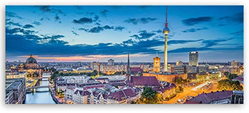 ge Bildet Bild auf Leinwand | Berlin Skyline - Deutschland in 120x50 cm als Panorama Wandbild XXL | Wand-deko Dekoration Wohnung modern Bilder | 1007