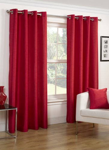 Faux Silk Slubbed Red Eyelet Fully Lined Readymade Curtain Pair 65x90in(165x228cm) Approximately By Hamilton McBride