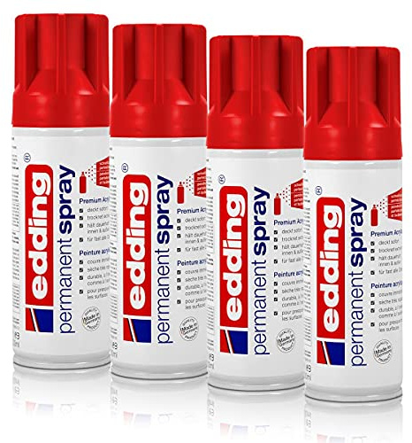 4x edding Permanent Spray verkehrsrot matt 200 ml Premium Acryllack, RAL 3020