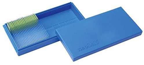 neoLab Polystyrol Objektträger-Kasten mit Stülpverschluss für 50 St., Blau, 177mm x 83mm x 32mm