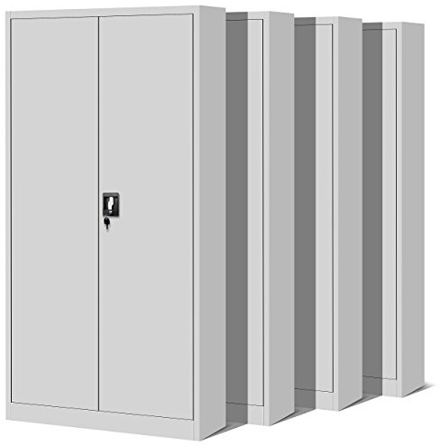 Jan Nowak Set di 4 Armadio da Ufficio C001 Archivio per Officina in Metallo Verniciato a polvere Chiudibile 195 cm x 90 cm x 40 cm (Gris)