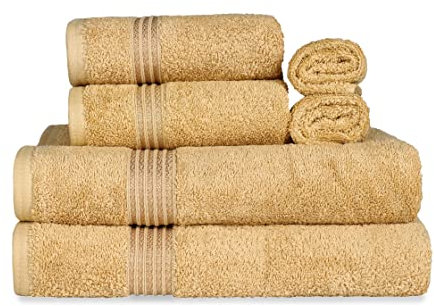 SUPERIOR Luxury Cotton Bath Towel Set - 6-Piece Towel Set, Premium Egyptian Cotton Towels, Gold