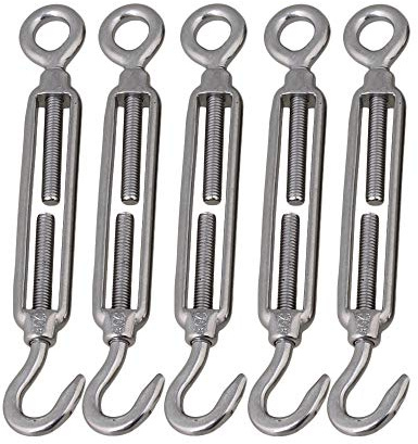 BQLZR Stainless Steel 304 Wire Rope Cable M5 Hook & Eye Turnbuckle Turnbuckle Wire Tensioner Pack of 5