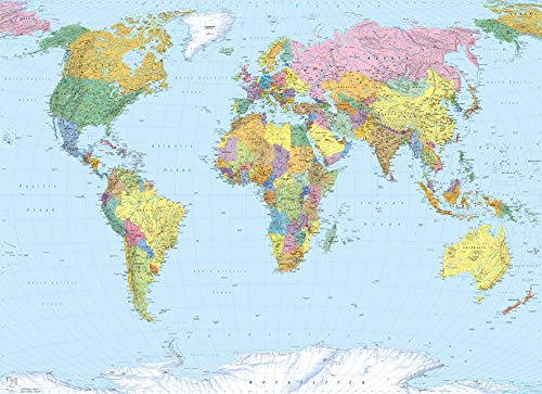 Komar 4-050 väggtapet 270 x 188 World Map fototapet 270 x 188 cm tapet, vägg, dekoration, väggbeläggning, väggdekoration, väggdekoration, landkarta, världskarta 4-050, 254 x 184 cm, 4 delar