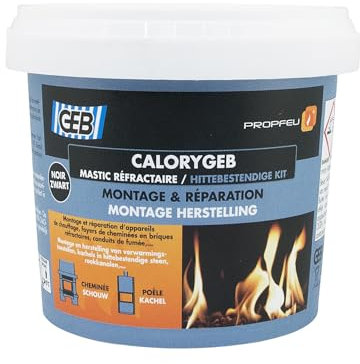 GEB Mastic réfractaire CALORYGEB spécial montage et réparation de boisseaux, conduits de fumée et foyers de cheminée, résistant jusqu’à 1300°C, Pot 300g