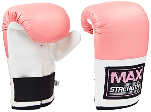 Max Strength Bag Gloves for Heavy Training Punch Mitts for Boxing | Boxing, Sparring, Kickboxing, Muay Thai, Martial Arts, MMA Punching Focus Pads Workout (L/XL, Pink/White)
