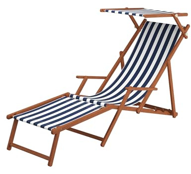 Erst-Holz Gartenliege blau-weiß Strandliege Relaxliege Fußablage Sonnendach Buche Klappstuhl 10-317 F S