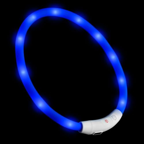 PRECORN LED USB-C Silikon Hundehalsband blau Halsband Hund Katzenhalsband Leuchthalsband für große kleine Hunde aufladbar