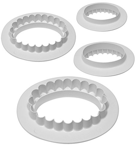 PME OV515 Plain and Fluted Double Sided Oval Cutter, Set of 4 White