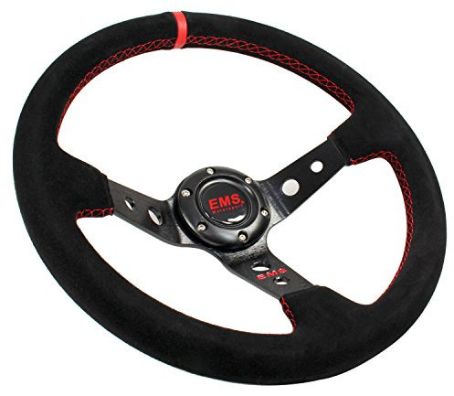 EMS Motorsport Wildleder Lenkrad 350mm 90mm Rallye Sportlenkrad Rote Naht