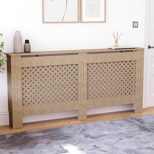 Vida Designs Oxford Radiator Cover Unfinished - Extra Large - Traditional Cross Pattern Design For Optimal Heat Circulation - H82xW172xD19cm - Unpainted MDF Cabinet Ideal For Living Room & Hallway