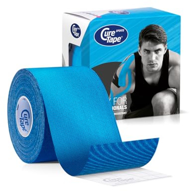 CureTape® Sports Kinesiologitejp | 25% mer självhäftande kraft | Vattentät och latexfri kinesisk tejp | sporttejp för skador och obehag | TÜV-certifierad | 5 cm x 5 m | blå