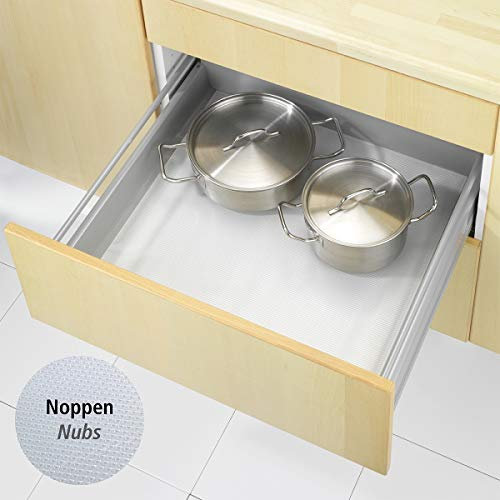 WENKO Antirutschmatte für Schrank und Schublade, Rutschstopp mit Noppen, Lebensmittelecht schützt den Schrank, geräuschdämpfend & zuschneidbar, pflegeleichter Kunststoff, 150 x 50 cm, Transparent