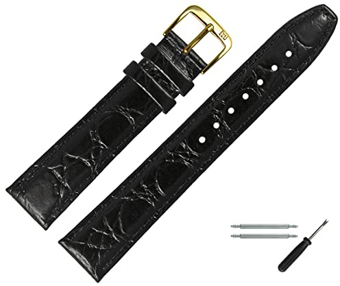 MARBURGER Uhrenarmband 18mm Leder Kroko (Caiman) Prägung Mit Naht - Werkzeug Montage Set 52918