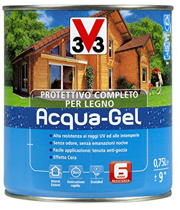 V33 Protettivo Completo All'Acqua Per Legno, Anti-Goccia, Resa 9 Mq Ca. Douglas