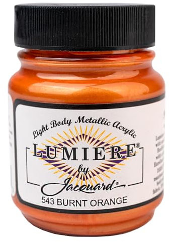 Jacquard Lumiere Metallic Burnt Orange Acrylic Paint for Fabric, Leather and Crafts, Rich Pigment Shimmering Art Supply for Multi-Surface Projects, 66.5ml