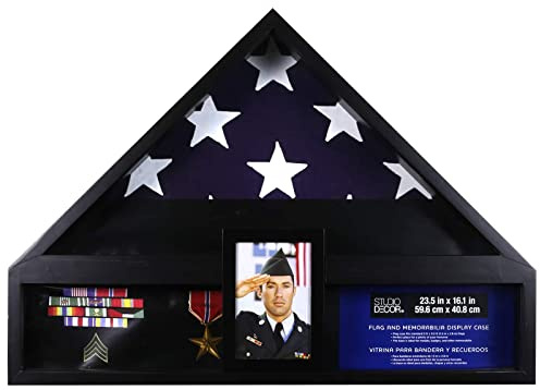 Deluxe Flag Case with Photo Display by Studio Décor - Funeral Military Display for Flags, Medals, Badges, and Memorabilia - 1 Pack