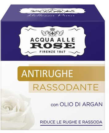 Acqua alle Rose Crema Viso Antirughe con Olio di Argan e Estratto di Rose, Ingredienti Naturali, Riduce le Rughe e Rassoda la Pelle, Aiuta la Produzione di Collagene, 50 ml