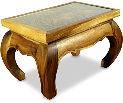 Livasia Table d’Opium avec Sculpture, Table Basse, Table d’appoint, Table de canapé, Durable et Fait Main, 38x58x41cm (Nature)