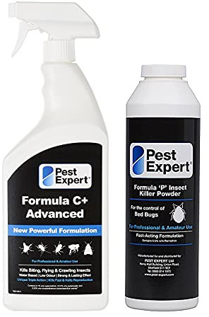 Pest Expert Formula 'C' Bed Bug Killer Spray 1ltr and Formula 'P' Bed Bug Killer Powder XL Pack Size 300g (HSE Approved and Tested - Professional Strength Product)
