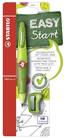 STABILO - Ergonomischer Druck-Bleistift für Rechtshänder - EASYergo 3.15 | hellgrün/dunkelgrün, inkl. 1 Mine, Härtegrad HB, Spitzer, Blister