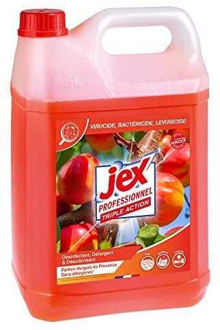 JEX Professionnel - Triple action - Nettoie, parfume et désinfecte - Multi usages - Contact alimentaire - Sans allergènes - Parfum Vergers de Provence - 5L - Fabrication française