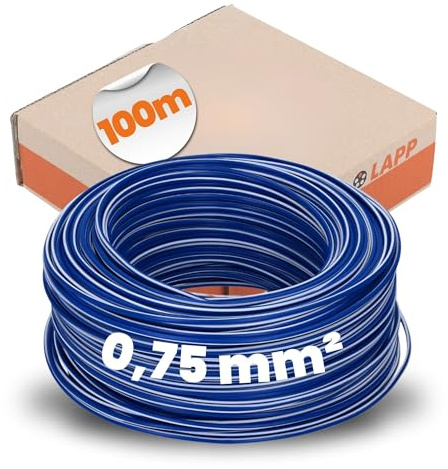 Lapp 100m H05V-K 0,75 mm² Dunkelblau-Weiß Verdrahtungsleitung Aderleitung | Flexible PVC-Einzelader Litze 0,75mm2 für Schaltschränke und Signalanlagen - Feindrähtiges Kupfer nach VDE 0295