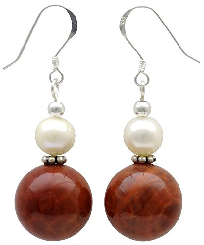 Ohrringe Ohrhänger Achat Feuerachat & SüÃŸwasser Perlen 925 Silber rot orange Ohrschmuck Damen