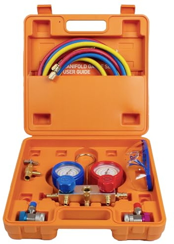 BACOENG Kältemittel Manometer Set, Klimaanlagen-Befüllgerät mit 1,5 m Schläuchen & Schnellkupplungen, Kompatibel mit R32 R134A R410A R407C für Kfz- und Haushalts-Klimaanlagen