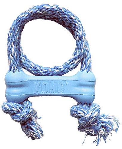KONG - Puppy Goodie Bone with Rope - Teething Rubber, Teeth Cleaning Dog Toy - (Assorted Colours) For Extra Small Puppies