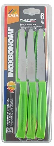 SET 6 COLTELLI DA TAVOLA BONOMI MADE IN ITALY COL. VERDE LAMA INOX