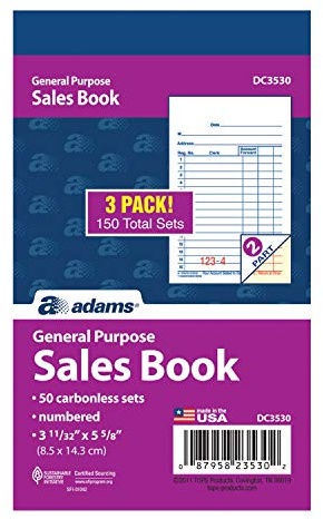 Adams General Purpose Sales Book, 2-Part, Carbonless, White/Canary, 3-11/32 x 5-5/8 Inches, 50 Sets/Book, 3 Books (DC3530)