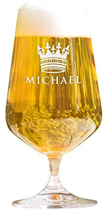 AMAVEL Bicchiere in Vetro da Birra Pils con Corona Re, Incisione Personalizzata con Nome, Calice a Tulipano, Accessori Decorativi Cucina