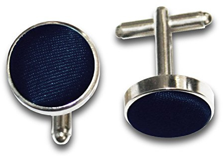 DQT Mens Plain Satin Fabric Inlay Cufflinks - Wedding, Business & Formal Shirt Accessories - Navy Blue