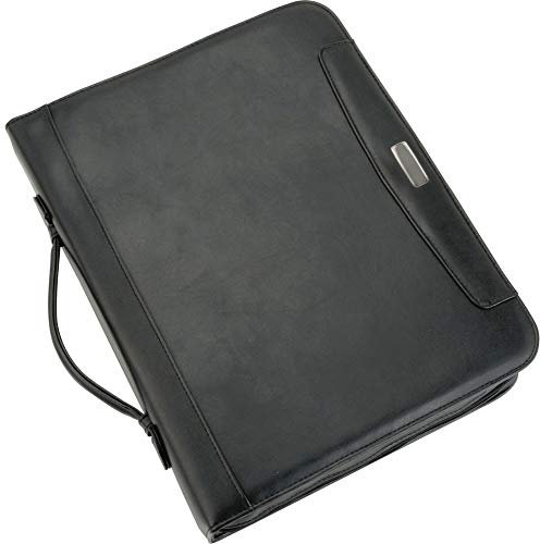 Alassio 30104 Ringbuchmappe A4 Porto, Tagungsmappe aus FINEtouch-Lederimitat, Schreibmappe mit Block im Format DIN A4, Businessmappe mit Taschenrechner, Dokumentenmappe schwarz, Mappe 36x29×5,5 cm