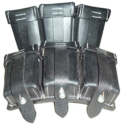 warreplica WW2 German 98k k98 Mauser 8mm Ammo Leather Belt Pouch Carrier/WWII German K98 Triple Ammo Pebble Leather Pouch