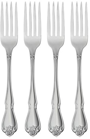 Oneida B552004A True Rose Everyday Flatware Dinner Forks, Set of 4, 18/0 Stainless Steel, Silverware Set