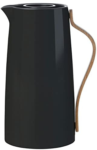 Stelton Kaffee-Isolierkanne Emma - Edelstahl-Thermoeinsatz, doppelwandig isoliert - Thermoskanne/Kaffeekanne/Teekanne mit Buchenholzgriff, Easy-Click-Deckel - 1,2 Liter, Griff schwarz