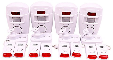 WER Allarme Di Rilevamento Del Movimento Senza Fili a Infrarossi, Sicurezza Domestica, Garage Estivo, Magazzino, Sistema Di Allarme Per Roulotte, Alimentazione A Batteria Con 2 Telecomandi (4 pc)