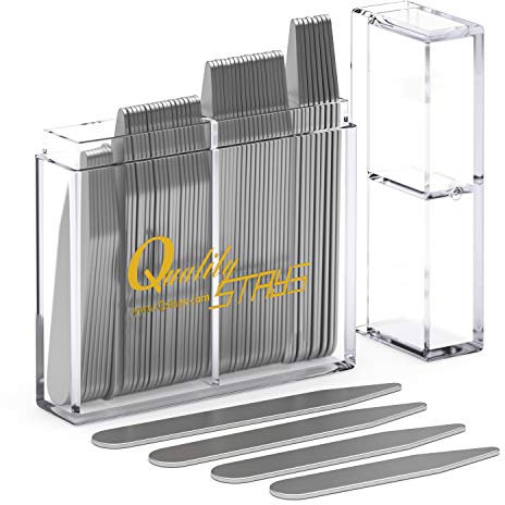 52 TOP Qualitäts-Metall Kragenstäbchen (unterschiedliche Größen) in einer geteilten Box Gr. Einheitsgröße, silber