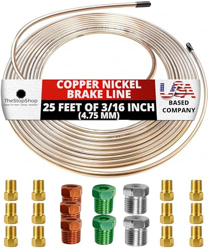The Stop Shop 25 Feet of 3/16 Inch (4.75 mm) Copper Nickel Brake Line (.028 Wall Thickness) with Fittings