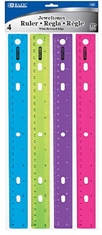 BAZIC Products Jeweltones Ruler, 12, 4-Pack